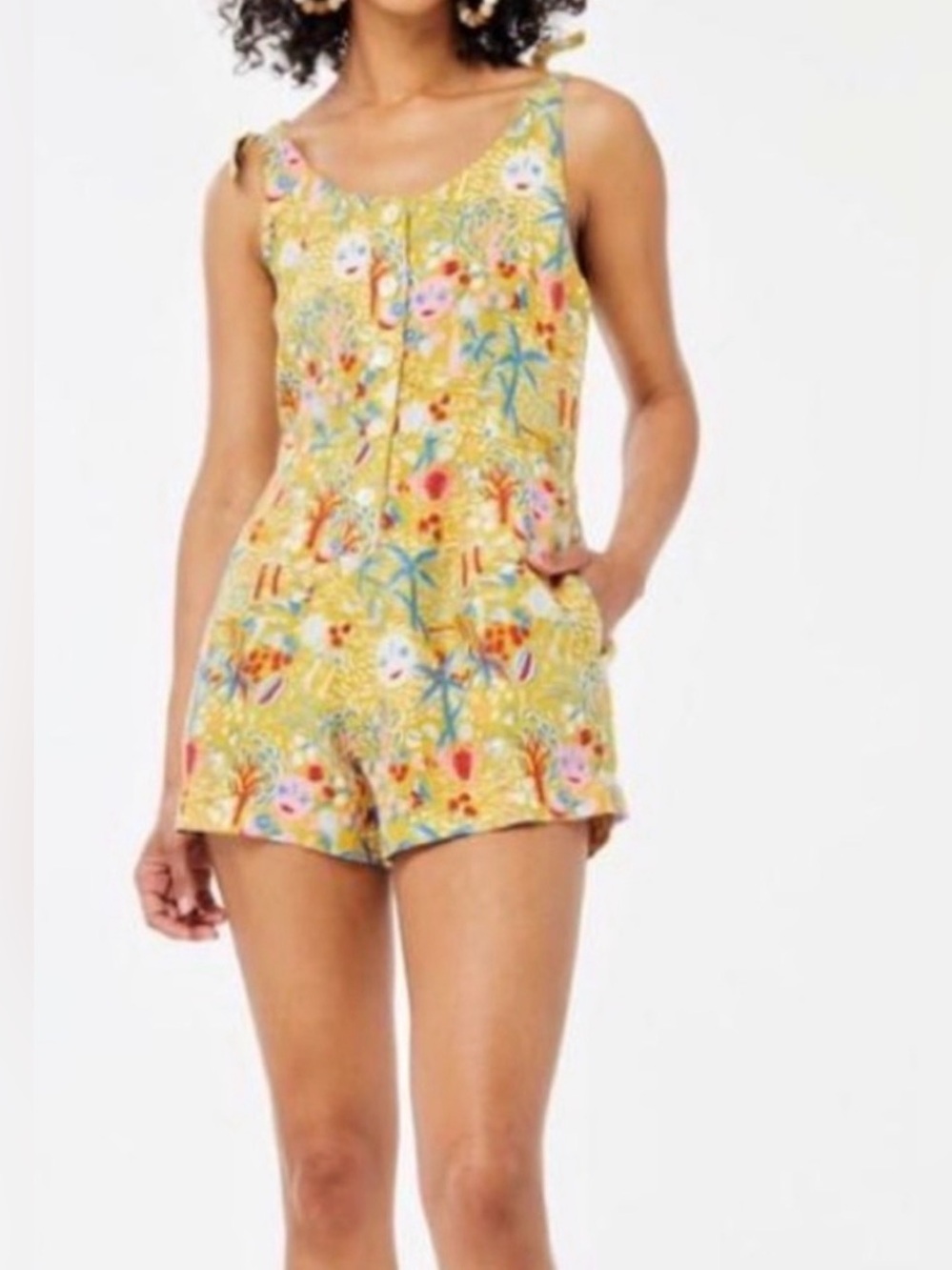 Roller Rabbit Yellow Floral Sleeveless Button Romper